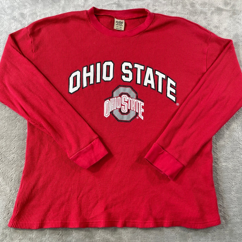 Ohio‎ State Buckeyes Shirt Vintage Mens XL Red Waffle Knit Football College NCAA